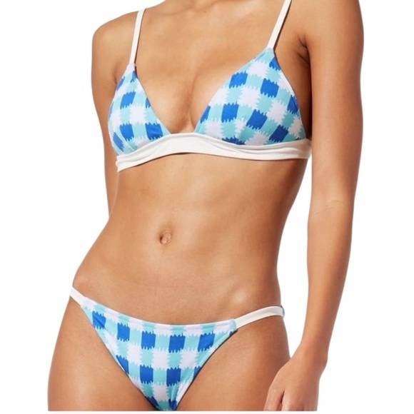Solid & Striped The Morgan Bikini Blue White Knit Check
